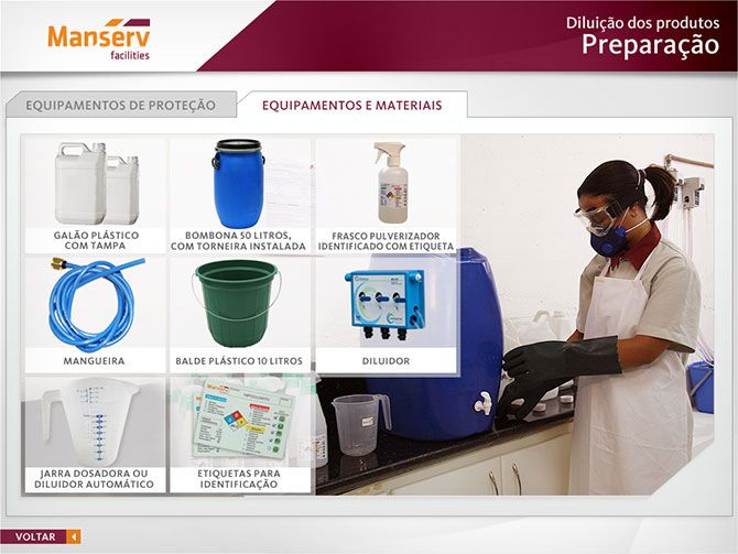 Treinamento de procedimentos operacionais de limpeza da Manserv