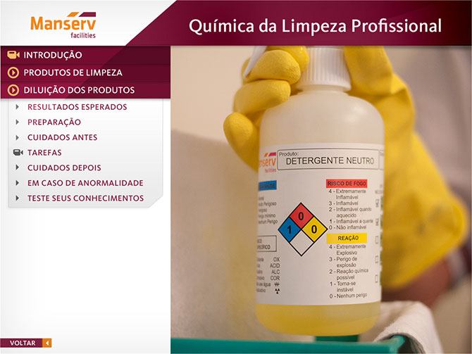 Treinamento de procedimentos operacionais de limpeza da Manserv